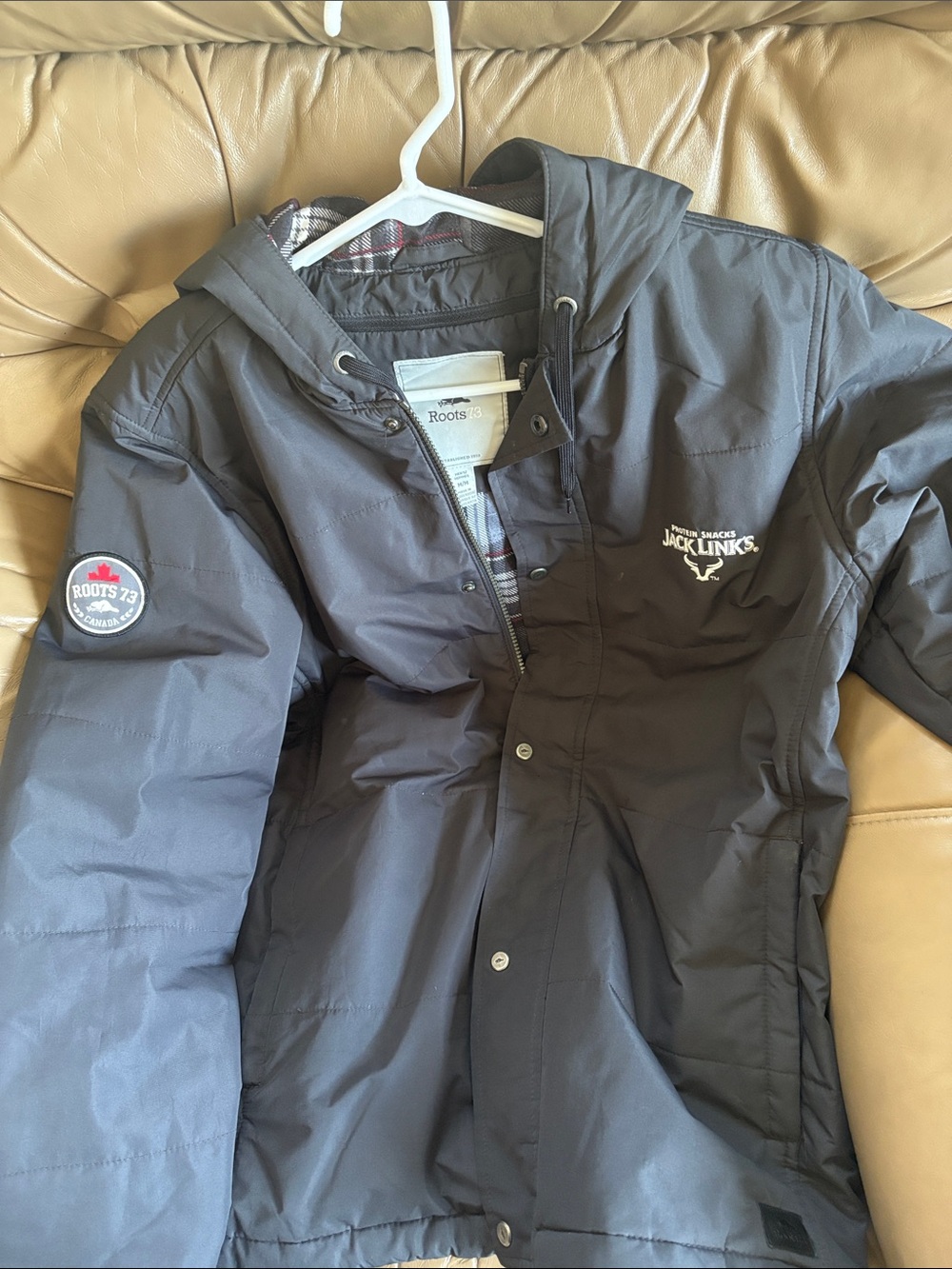 Roots Black Jacket with Gray Plaid Lining